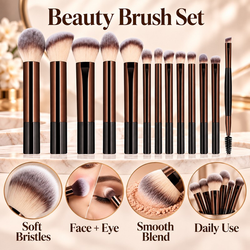 13-Piece Makeup Brush Set for Face & Eye Makeup –