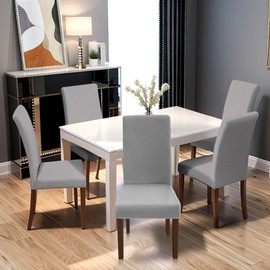 Yugarlibi Dining Chair Covers Set of 6 Stretch Chair Slipcovers Swing Chair Elastic Removable Dining Room Chair Covers Reusable Washable Chair Protector for Hotel Banquet Ceremony (Light Grey, 6 pcs)