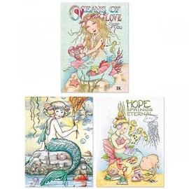 Mary's Mermaids Note Cards by Mary Engelbreit - Sets of 12 Note Cards (3 designs), 4 1/4" x 5 1/2" cards, and come with white envelopes.
