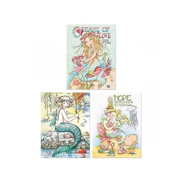 Mary's Mermaids Note Cards by Mary Engelbreit - Sets of 12 Note Cards (3 designs), 4 1/4" x 5 1/2" cards, and come with white envelopes.