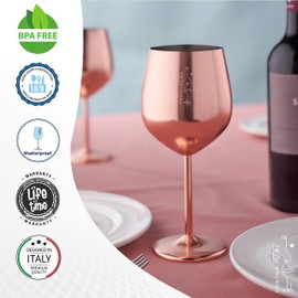 Copas de vino de acero inoxidable con tallo – Copas irrompibles de 18 onzas para fiestas al aire libre en la piscina, aniversarios y brindis de bodas - Elegante vajilla de oro rosa para champán y cócteles (juego de 2).