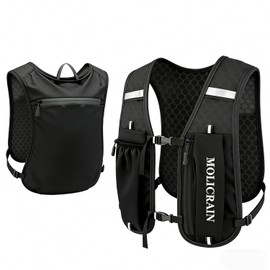 Adjustable Running Vest for Men and Women, Lightweight & Breathable Running Backpack, Reflective Hydration Vest Running, 5 Litre Hydration Backpack for Hiking, Cycling and Marathon, Black