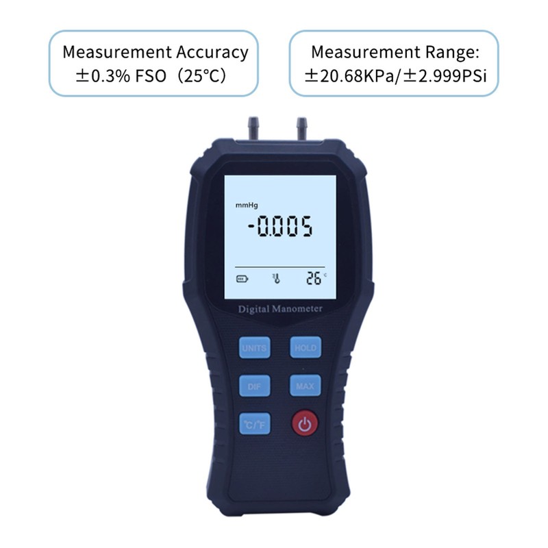 Digital Manometer Handheld HVAC Manometer Gas Air Pressure Meter Gauge