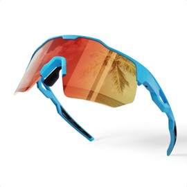 HAAYOT Polarized Sports Sunglasses for Men Women UV Protection Baseball Cycling Running Driving Fishing Glasses Blue Red