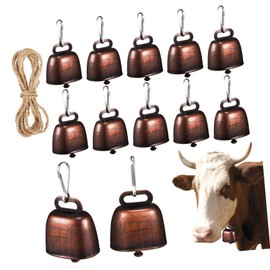 CAXUSD Farm Animal Bells Set 12x 35mm Metal Cow Bells Buckle 2m Rope for Cattle Horse Sheep