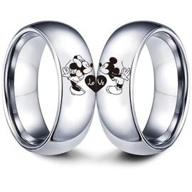 XAHH Love Heart Rings for Couples Mickey Minnie's Kiss Matching Romantic Promise Rings Silver Wedding Bands Set for Him and Her Stainless Steel Band Men Size 7