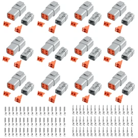 144 PCS Deutsch DTP Connector Kit 4 Pin Automotive Waterproof Connectors 12 sets with Size 12 Stamped Contacts Gauge 14-12 AWG Wire Size,25A