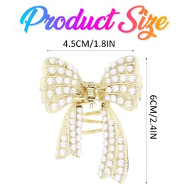 Banatra Pearl Claw Clips Gold Bow Hair Clips Small Metal Clip Claws Fancy Hair Accessories for Women and Girls (Pack of 2)