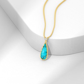 BETHZA Genuine Turquoise Necklace for Women 925 Sterling Silver 14k Gold Plated Dainty Teardrop Real Gemstone Pendant Jewelry Gift for Mom Wife Her