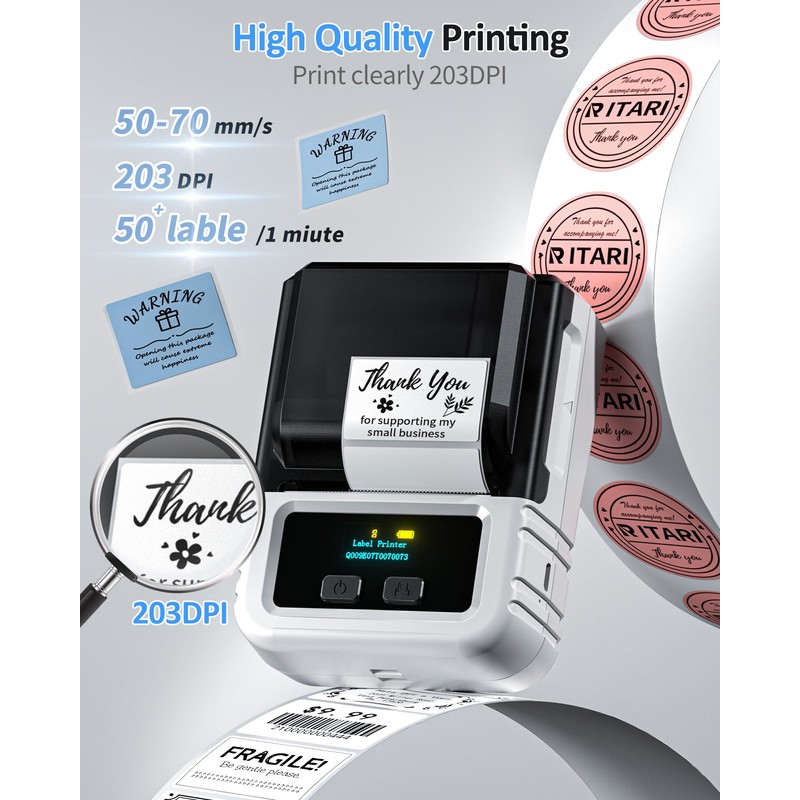 Itari M120 Label Printer - Bluetooth Label Printer Thermal Labeler