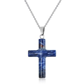 VIJASHOP Cross Necklace With Lapis Lazuli 925 Sterling Silver Cross Crystal Pendant Lapis Lazuli Religious Cross Necklace Jewelry Thanksgiving Day Birthday Gifts for Mom Wife