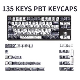 TIMSEKER 135-Key Manga Keycaps Set, Black and White Retro PBT Keycaps, Cherry Profile, Dye Sublimation Process, Custom Hand-Drawn Anime Design, Compatible with ANSI Layout Mechanical Keyboards