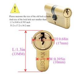 Brass Lock Cylinder with 3 Keys 63mm Double Open Cylinder Lock Storm Door Locks with 3 Brass Keys for Storage Unit Security Door (Brushed Brass, 63MM)