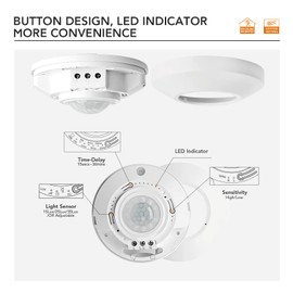 RAYZEEK Ceiling Mount 360 degree PIR Occupancy Motion Sensor,2200W,110-265V,8-12M High Sensitive HardWired Occupancy Sensor Detector, Commercial/Residential,Up to 1600 sq.ft(10A,Neutral Wire Required)