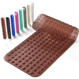 Krussier Non-Slip Bath Tub Mat, 39x16 Inch Extra Large Shower Mat with Drain Holes & Suction Cups, Machine Washable, Clear Brown