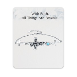 EJALEN S925-Sterling-Silver Teardrop Turquoise Cross Bracelet for Women – Vintage Floral Vine Christian Pendant Jewelry Gift for Mom, Wife, Daughter