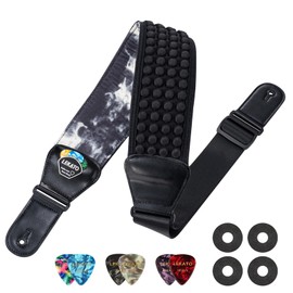 LEKATO Guitar Bass Strap for Electric Guitar Bass, 3" Wide Padded Guitar Strap Neoprene Pad with 3D Sponge Filling Adjustable Length from 45" to 55" with Strap Locks, Picks, Smoke