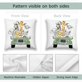 HawSkgFub Baby Boy Girl Safari Animal Truck Decorative Nursery Pillowcase Throw Pillow Cover, Jungle Cushion Case Bedroom Playroom Baby Shower Decor, Elephant Zebra Giraffe Lion Neutral Kid Gift 20x20