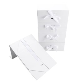MEIANJU White Gift Boxes 10.2x6.7x4.3 Inches with Ribbon Foldable Boxes Set of 5 Glossy Finish Magnetic Gift Boxes for Luxury Presentations and Groomsmen Proposal