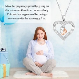 EPVIDO To My Mommy Necklace, Pregnancy Gifts for Mom Expecting New Mom to Be, Silver Heart Cute Feet Necklace for Women Mommy To Be First Time Mom Jewelry Gift Ideas for Mothers Day Christmas