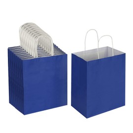 Oikss 100 Pack 8x4.75x10 inch Medium Kraft Bags with Handles Bulk, Paper Bags Birthday Wedding Party Favors Grocery Retail Shopping Takeouts Business Goody Craft Gift Bags (Royal Blue 100PCS Count)