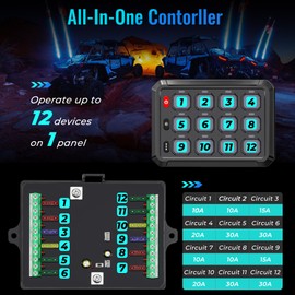 Bzgnl RGB 12 Gang Switch Panel with App Control, 5 Level Brightness & 3 Lighting Modes, Multifunction Toggle Switch Momentary Circuit Control Relay System Box for RV Car UTV ATV Truck Trailer 12-24V