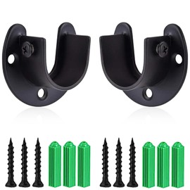 Rise age Stainless Steel Closet Rod Bracket, 1-3/8 Inch Diameter Closet Rod Holder 2 Pcs, Heavy Duty Curtain Rod Holder, Black Closet Rod Support with Screws