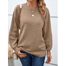 NIeyook Fall Sweaters Women Light Khaki Long Sleeve Soft Cute Warm Oversized Sweater Loose Crew Neck Pullover Fashion Clothes Winter 2025 L