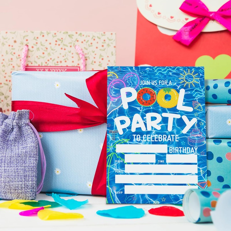 Weifuju Pool Party Birthday Invitations for Boy Girl, Summer Birthday
