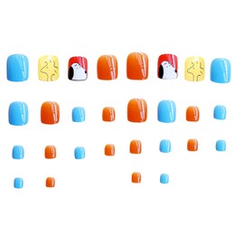Press on Toenails French Nail Tips Short Square Fake Toe Nails Cute False Toenails with Glue Stick on Toenails for Women and Girls 24Pcs Glue On Toe Nails for Women