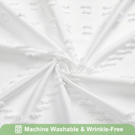 Craidlela Extra Long White Boho Woven Fabric Shower Curtain with Tassel 72 x 84, Bohemia Tufted Chevron Striped Chic Textured, Waterproof Cloth Curtain for Bathroom, Modern Farmhouse Minimalist