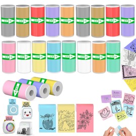 20 rolls Mini Printer Adhesive Stickers : 20 rolls colored，Compatible with most pocket printers.