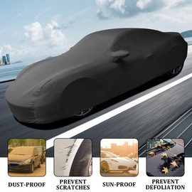 BHIEE Car Cover Indoor Stretch Fabric Sports Car Cover Dust Protection Elastic Cover Car Garage Indoor Underground Garage Car Exhibition, Fits up to 4.2 m - 4.6 m, Black