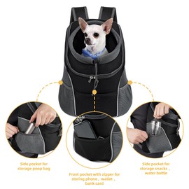 WOYYHO Pet Dog Carrier Backpack with Storage Pockets Small Dog Front Backpack Adjustable Straps Dog Backpack Breathable Dog Front Carrier with Safety Belt for Travel Hiking Cycling Outdoor Use