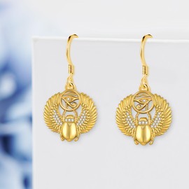 Egyptian Earrings Gold Scarab Earrings 925 Sterling Silver Eye of Horus Earrings Egyptian Jewelry Gifts for Women