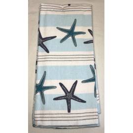 COASTAL COLLECTION KITCHEN TOWELS (2) BLUE STARFISH 18 X 28 100% COTTON NWT