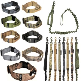 FDC Dog Tactical Collar with Leash Bungee Handle Heavy Duty Training Military Army Molle Width 1.5in Plastic Buckle TAG Hole Medium Large M, L, XL, XXL