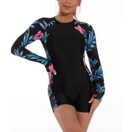YATEEN Women Rash Guard Long Sleeve One Piece Swimsuit Surfing Bathing Suit UPF 50+ Athletic Swimwear