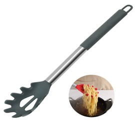 JXJYZLN Silicone Pasta Fork,Spaghetti Spoon Kitchen High Heat Resistant Noodle Spoon Server,Food Grade Pasta Spoon with Stainless Steel Handle (Grey)