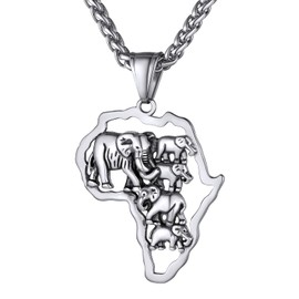 Bandmax Stainless Steel African Elephants Necklace for Men Women Platinum Colour Hip Hop Rock Africa Style Pendant Necklace, -22+2", Birthday Gifts