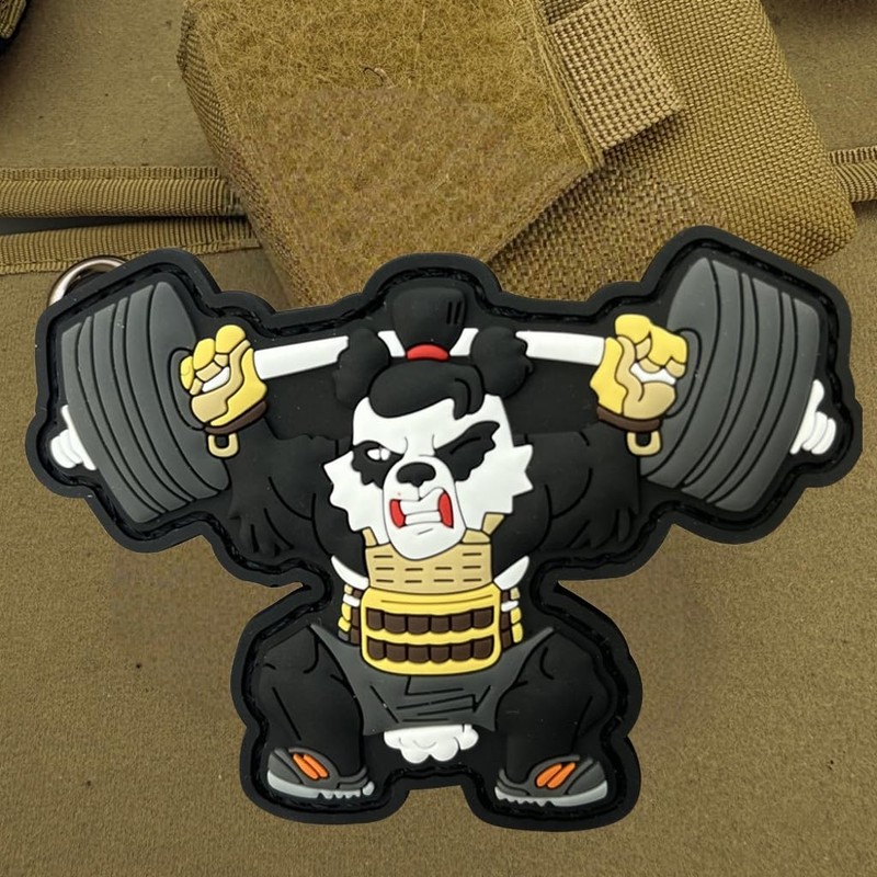 Patches for Backpacks, Barbell Fitness Panda PVC Patches Embroidered Tactical