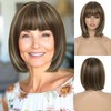 QUEENTAS Peluca Corta Marrón Estilo Bob Para Mujer, Recta Hasta
