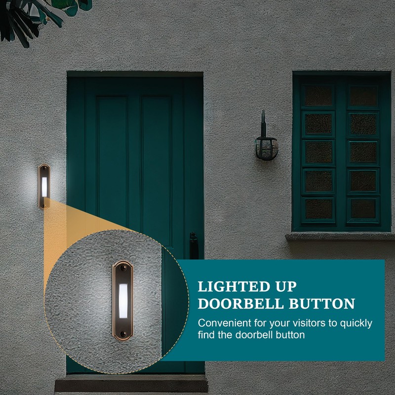 Metal Lighted Doorbell Button, Heavy Duty Metal Wired Door Bell
