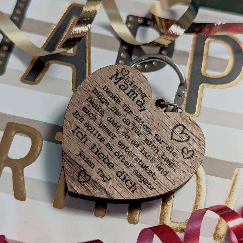 Muttertagsgeschenk - Liebe Mama Schlüsselanhänger aus Holz, Glücksbringer, Mama Geschenk,