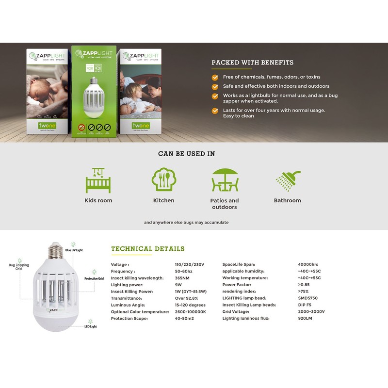 Zapplight ZAP402 Zapplight-Dual LED Lightbulb and Bug Light Zapper Pack