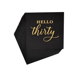 Hello Thirty 30th Cocktail Napkins,40pcs Black Gold Disposable Party Napkins Paper Beverage Napkins for 30th Birthday Anniversary Party Decorations