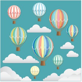Beautiful decorative Vintage Hot Air Balloons and Clouds Double-Sided Static Cling Window Stickers