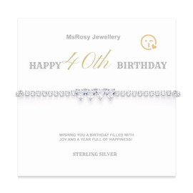 MsRosy Birthday Bracelets for Women Adjustable Bracelet With Crystal and Cubic Zirconia Gifts for 16th 18th 21st 30th 40th 50th 60th Birthday (40th Birthday - White)