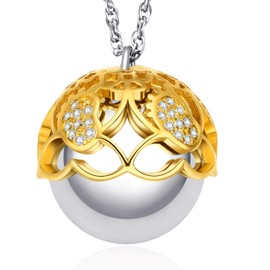 Dada Gioielli - Engelsrufer Necklace with Pendant for Pregnant Women with Bell Chime Ball Calling the Guardian Angel and Lucky Charm Clover Leaves Necklace Women's Long 80 + 10 cm, stainless steel