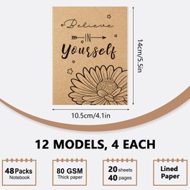 48 Pack Inspirational Notebooks Motivational Journals Mini Notebooks Bulk Lined Kraft Paper Notebooks Inspirational Notepads Pocket Notebooks for Women Kids Student Appreciation Gift Teacher 4"x5.5"